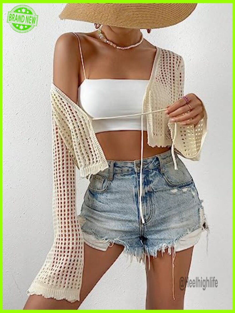 Crochet Tie Front Cardigan Boho Bell Long Sleeve Lightweight Cover Up - Picture 4 of 6